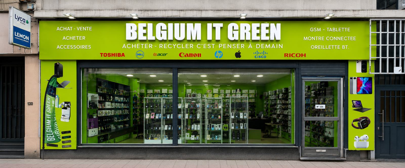 La devanture du magasin Belgium IT Green, Boulevard Maurice Lemonnier 131 à Bruxelles